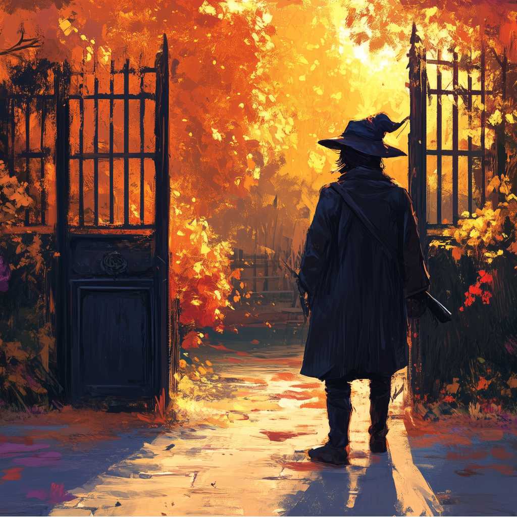 Art showing a wizard at a gate