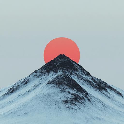 Art showing sunrise over a mountain